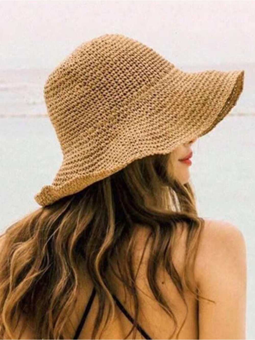 Woven Straw Beach Sun Hat - Tan